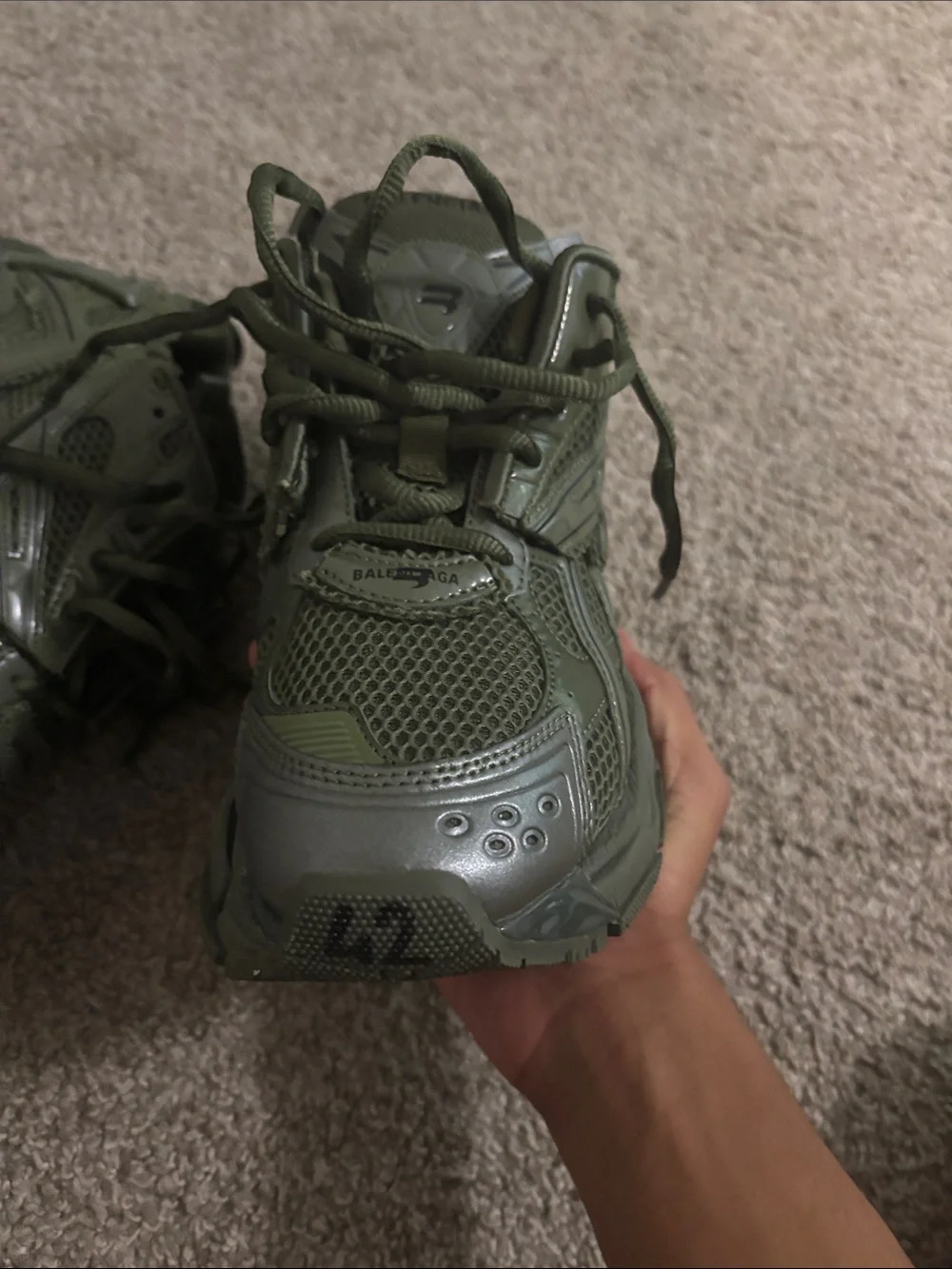 Balenciaga Olive Green Layered Track Sneakers